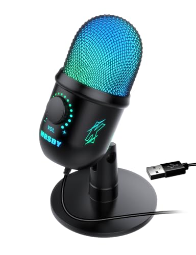 MRSDY USB Microphone, Plug & Play Gaming Mic, Computer Microphone, with Mute, Volume Gain, Monitor, Noise Reduction, Podcast Condenser RGB Mic for PC/Mac/PS4/PS5, Streaming, Recording - ZV5-K