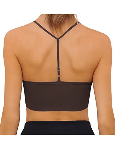 Loovoo Sports Bras for Women Padded Racerback Medium Support Comfort Stretch Fashion Knit Yoga Bra - Small - Coffee
