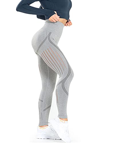 Redqenting High Waisted Seamless Leggings for Women Tummy Control, Squat Proof Workout Yoga Pants - Small - Gray