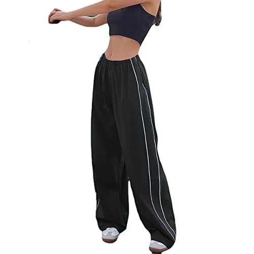XPONNI Track Pants Women Baggy Pants Y2k Pants Parachute Pants for Women Y2K Clothing - Medium - Black
