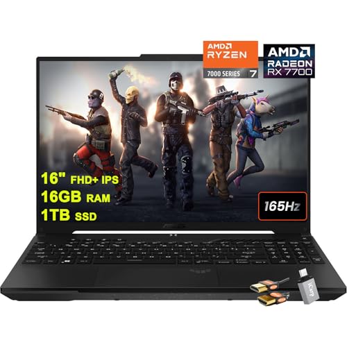 ASUS TUF Gaming A16 Laptop 16" FHD+ 165Hz 7ms 100% sRGB AMD Octa-core Ryzen 7 7735HS 16GB RAM 1TB SSD Radeon RX 7700S 8GB (>RTX4060) Backlit USB-C USB4 Fast Charging Win11 Black w/ICP Accessories - 16GB RAM | 1TB SSD