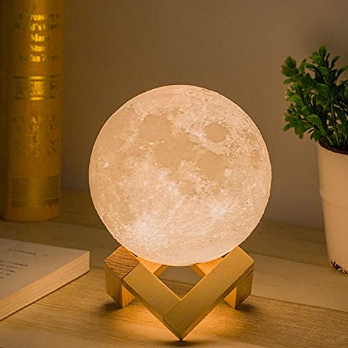 Mydethun Lampe de nuit en forme de lune, cadeau femme enfants chargement USB et contrôle tactile, pour adultes et enfants, blanc chaud à froid (12 cm) - 12cm - Blanc et Jaune