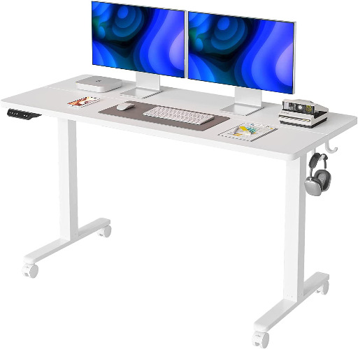 Cubiker Bureau Assis Debout Électrique - 160 * 60 cm Bureau Table Debout Réglable en Hauteur Acier T Pieds avec Panneau Contrôle à 3 Fonctions Mémoires, Système Anti-Collision, Boîte Câble Blanc
