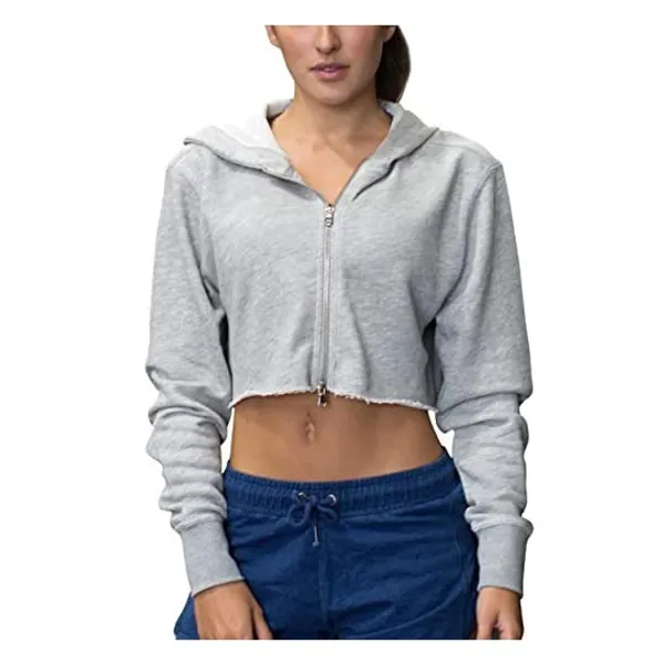 icyzone Long Sleeve Crop Top Zip Up Hoodie Workout Clothes Sweatshirts For Women