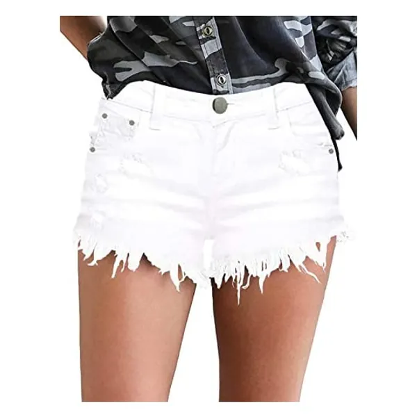 MODARANI Cut Off Denim Shorts for Women Frayed Distressed Jean Short Cute Mid Rise Ripped Hot Shorts Comfy Stretchy