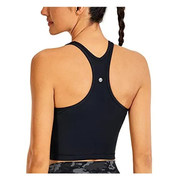 CRZ YOGA Women's Racerback Longline Sports Bra Padded Wireless Yoga Bras Crop Cami Tank Tops