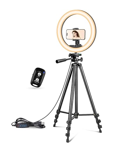 UBeesize 12 inch ring light with Stand, Selfie Ring Light with 50" Extendable Tripod Stand & Phone Holder for Live Stream/Makeup/YouTube Video