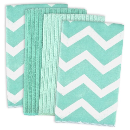 DII Cleaning Collection Multi-Purpose Microfiber, Aqua Chevron, Dishtowel Set