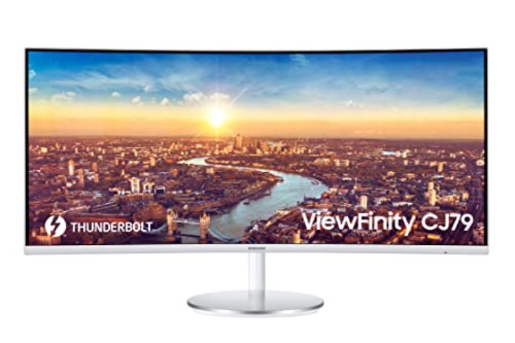 SAMSUNG 34” ViewFinity CJ79 Series Ultrawide QHD (3440x1440) Computer Monitor, 100Hz, Thunderbolt 3 Daisy Chain, QLED, HDMI, USB Hub, Height Adjustable Stand, LC34J791WTNXZA, White - White - 34-in Curved - 21:09 - + Thunderbolt 3