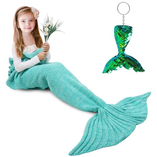 AmyHomie Mermaid Tail Blanket, Soft Crochet Sleeping Bag Blanket for Kids Adults, Mermaid Gift for Girls(Mint,Kids) - Mint Kids