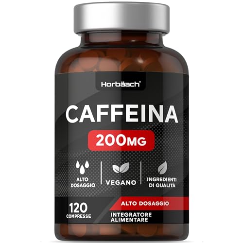 Caffeina Integratore 200 mg | 120 Compresse Vegane per 4 Mesi di Scorta | Integratore Alimentare Senza Conservanti and Additivi | Caffeine Pills ad Alto Dosaggio | di Horbaach