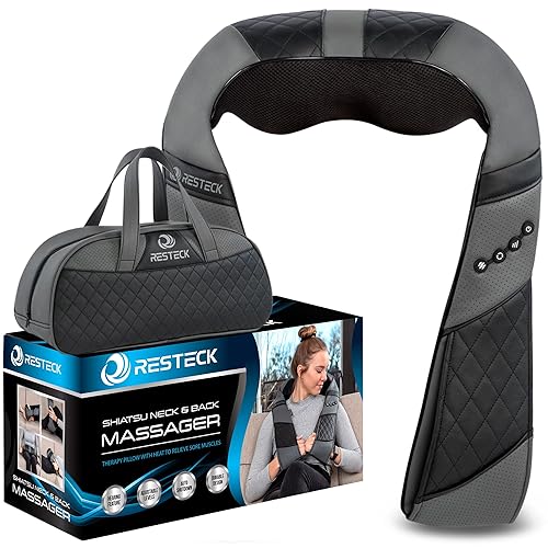 RESTECK Massagers for Neck and Back with Heat - Deep Tissue 3D Kneading Pillow, Electric Shiatsu Shoulder Massage, Foot, Legs,Body - Relieve Muscle Pain - Office, Home & Car - Black/Grey