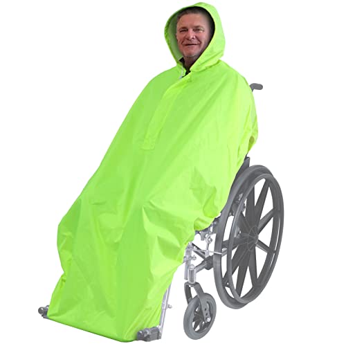 Anyoo Wheelchair Waterproof Poncho with Hood Reusable Cover Lightweight Poncho Cloak perfect for Adult - Green Yellow