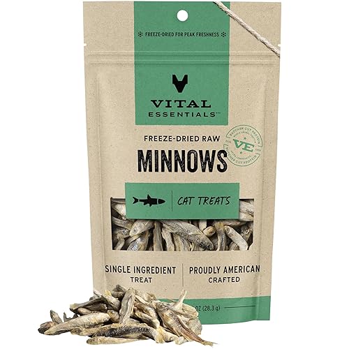 Vital Essentials Freeze Dried Raw Single Ingredient Cat Treats, Minnows, 1 oz (Package may vary) - Minnows - 1 Ounce (Pack of 1)