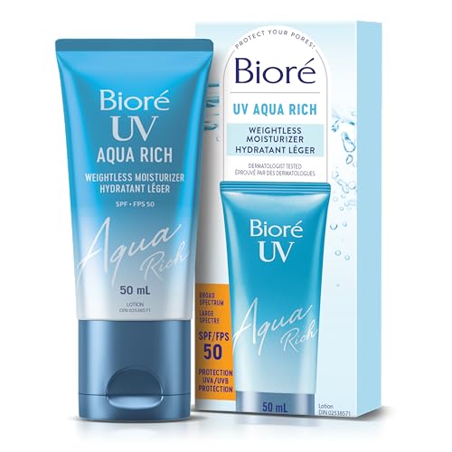 Bioré UV Aqua Rich Weightless Moisturizer with SPF 50 | Dermatologist Tested Face Cream with Invisible UV Protection | 50mL