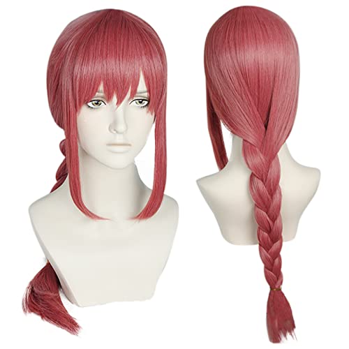 Anogol Red Wig with Braided Wig for Women Long Straight Cosplay Wig with Ponytails Wigs Synthetic Hair Wig Costume for Anime