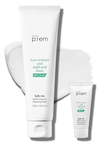 MAKEPREM Safe Me Relief Moisture Cleansing Foam, 5 Oz - Hydrating, Gentle, Non-Stripping, pH 5.5, Sub-Acidic, Age-Defying, Chemical-Free - 5.07 Fl Oz (Pack of 1)