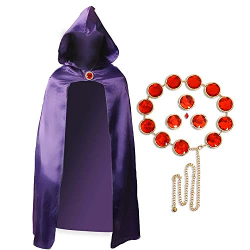 TeenTitans-Raven Cosplay Costume,Deluxe Jumpsuit Belt With Purple Cloak Halloween Uniform Cosplay Costume For Women - Purple,red - Medium