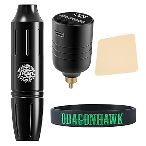 Dragonhawk Cordless Tattoo Gun Pro Tattoo Machine 1500mAh Battery Power Supply Coreless Motor for Beginner - Tattoo Machine