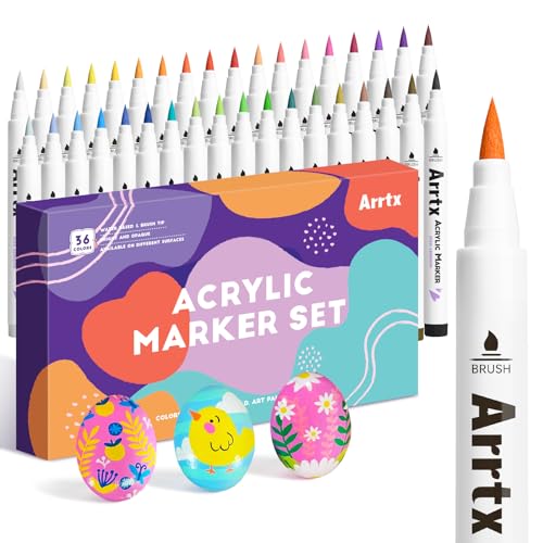 Arrtx 36 Colors Acrylic Marker for Rock Painting, Extra Brush Tip Paint Markers, Art Supplies, Fabric Paint, Fabric Markers, Paint Pen, Art Markers, Waterproof Paint DIY Crafts Making 36D - Regular Color 36D