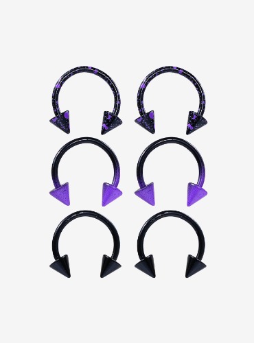 Steel Black & Purple Splatter Circular Barbell 6 Pack