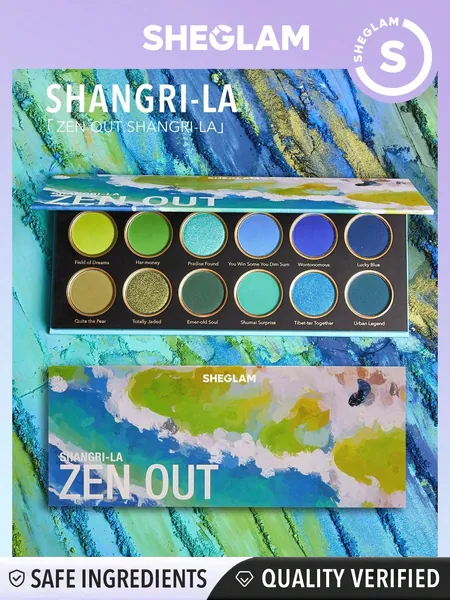 SHEGLAM Zen Out, Shangri-La Palette 12-Clolor Shimmer Metallic Matte Eyeshadow Palette Blue  Green Highly Pigmented Colors Long Lasting  No Smudge Smooth Blendable Eyeshadow Eye Makeup Cosmetics Black Friday Winter Summer Blue Eyeshadow