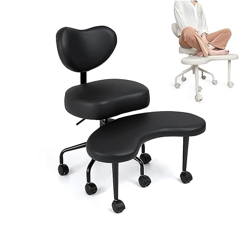 Pipersong Meditation Chair Plus, Cross Legged Chair with Wheels, ADHD Chair, Criss Cross Desk Chair with Lumbar Support and Adjustable Stool, Flexible Design for Fidgety Sitters, Black - Black - 17.5" Seat