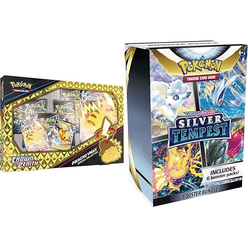 Pokémon TCG: Crown Zenith Special Collection - Pikachu VMAX Multicolor & Pokemon TCG: Sword & Shield - Silver Tempest Booster Bundle (6 Packs)