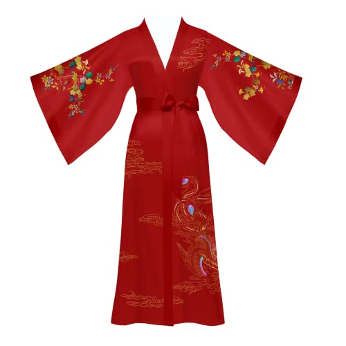 Yemmert Kimono Donna Vestaglia Kimono Raso Donna Lungo Pigiama Kimono Donna Manica Lunga - 36-42 - Rosso