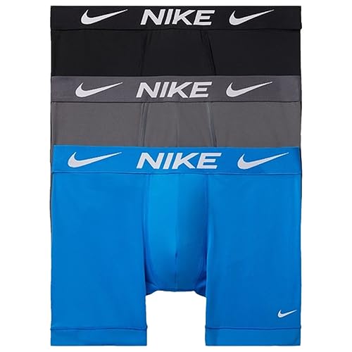 Nike Men`s Essential Micro Boxer Briefs 3 Pack - Large - Black/Grey/Blue