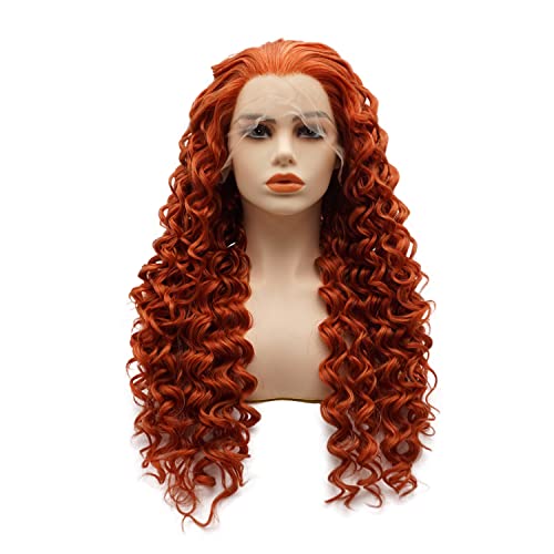 LUSHY BEAUTY Hair Synthetic Lace Front Wig Curly Long 26inch Red Blonde Mix Heavy Density Realistic Wig