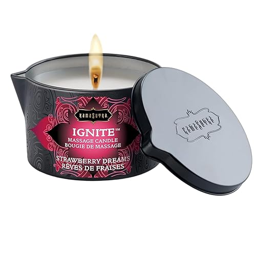 KAMA SUTRA Ignite Massage Candle - Coconut Oil and Soy Based - Strawberry Dreams Scented, 6 oz Candle Melts into a Warm Massage Oil, Couples Massage, Pour Spout Massage Candle - STRAWBERRY DREAMS