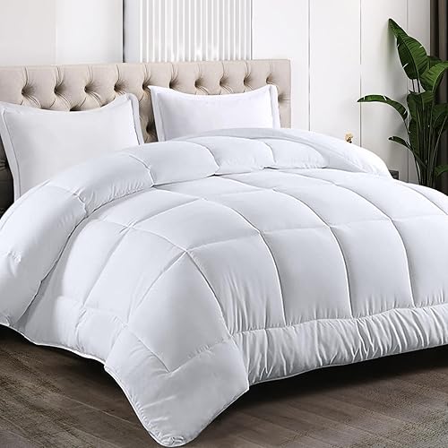 All Season King Size Comforter Set 3 PCs, Premium 350GSM Soft Quilted Down Alternative Comforter+2 Pillow Shams with Corner Tabs-Machine Washable White, King（90 * 102） - White - King（90*102）