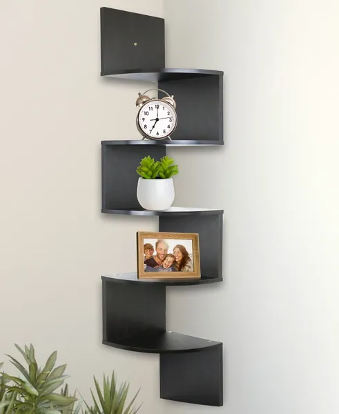 Greenco Corner Shelf 5 Tier Shelves for Wall Storage, Easy-to-Assemble Floating Wall Mount Shelves for Bedrooms and Living Rooms, Espresso Finish - Espresso Shelves