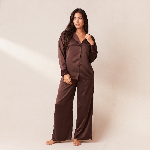 Classic Satin Pyjama Trousers - Chocolate | S
