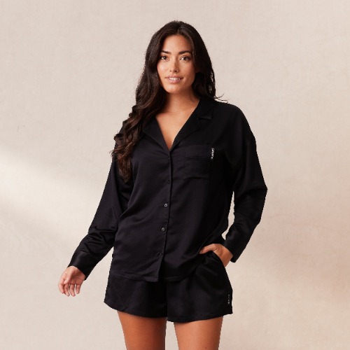 Classic Satin Pyjama Shirt - Black | M