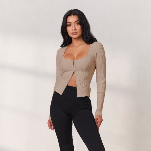 Cosy Hook and Eye Long Sleeve Top - Oat | S