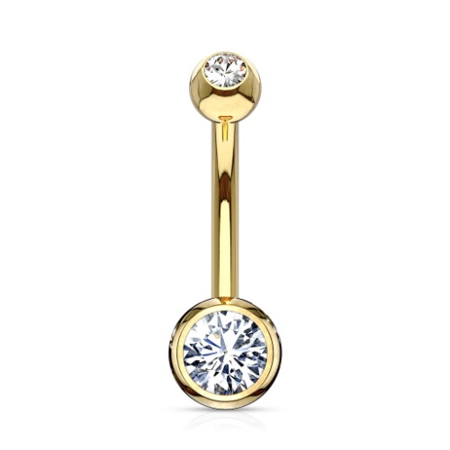 14kt Solid Gold Double Gem Belly Ring