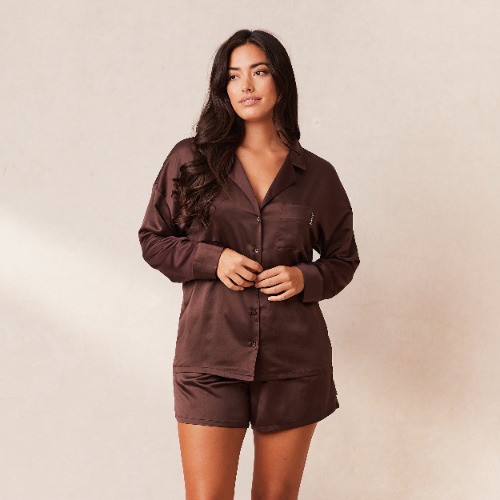 Classic Satin Pyjama Shirt - Chocolate | S