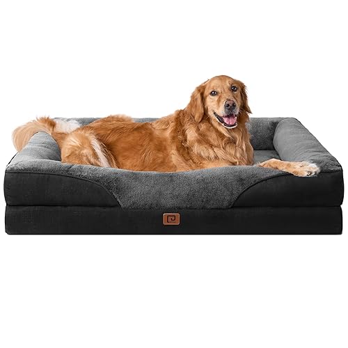 EHEYCIGA Memory Foam XL Dog Bed for XLarge Sized Dog, Extra Large Orthopedic Dog Sofa with Sides and Waterproof Liner, Washable Bolster Pet Bed Couch with Removable Cover, 42x30x7.5 Inch, Grey/Black - 42x30x7.5 - Grey/Black