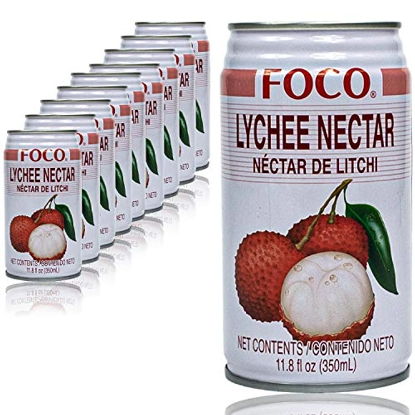 Foco - 10er Pack Premium Lychee Drink in 350 ml Dose - Litschisaft (Nektar) - Original Litschi Saft aus Thailand…