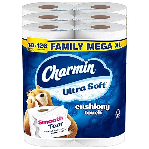 Charmin Toilet Paper Ultra Soft Cushiony Touch, 18 Family Mega XL Rolls = 126 Regular Rolls - 385 Sheet (Pack of 18)
