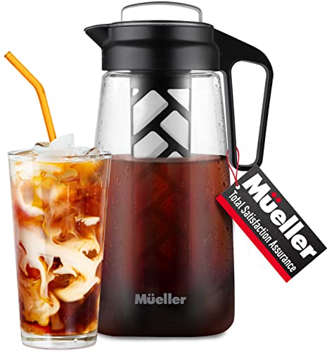 Mueller Cold Brew Coffee Maker, 2-Quart Heavy-Duty Tritan Pitcher, Iced Coffee Maker and Tea Brewer with Easy to Clean Reusable Mesh Filter - 8 Cup