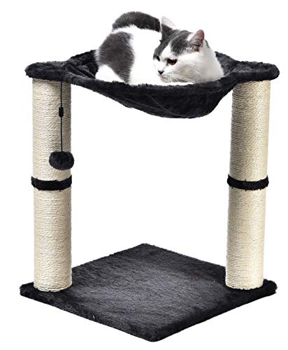 Amazon Basics Cat Tower with Hammock and Scratching Posts for Indoor Cats, 15.8 x 15.8 x 19.7 Inches, Gray - Cat Hammock - Gray