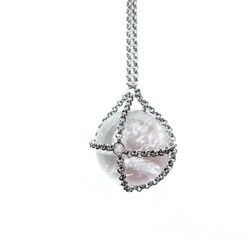 Caged Quartz Necklace - Stainless Steel