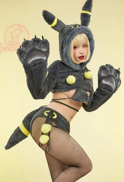PM Derivative Furry Paw Sexy Lingerie Kawaii Plush Homewear Paw Gloves Hoodie Top and Bra Panty with Tail