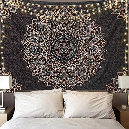 Edeesky Black Mandala Tapestry Wall Hanging Psychedelic Aesthetic Indian Hippie Wall Decor Bohemian Wall Art Boho Home Decoration for Bedroom,Living Room,Dorm - 51"x 59" - Black Vintage Mandala Tapestry