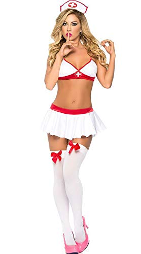 ADOGO Women Schoolgirl Lingerie Roleplay Lingerie Set Sexy Student Costumes(Nurse Costume)