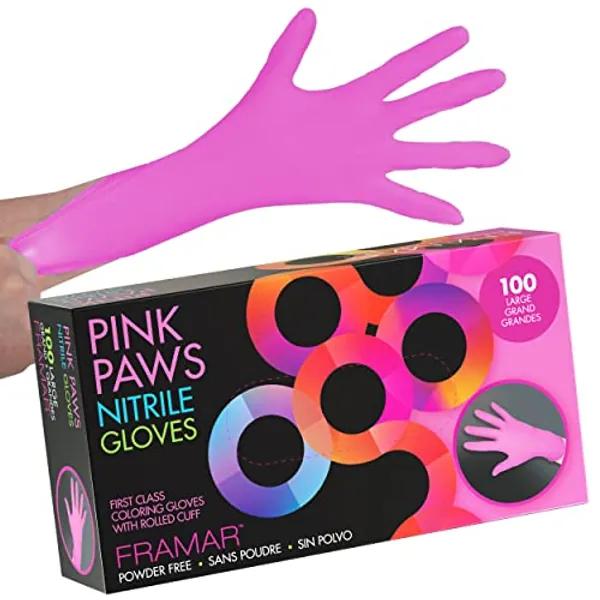 FRAMAR Pink Nitrile Gloves Large β Disposable Gloves Large, Non Latex Gloves Large, Latex Free Gloves Large, Gloves Disposable Large, Pink Gloves Disposable, Garden Gloves Women, Tattoo Gloves β 100