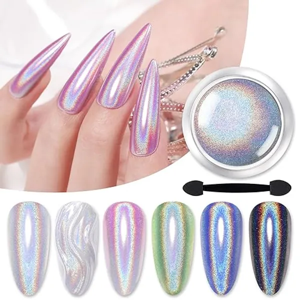 Born Pretty Holographic Nail Powder Fine Rainbow Holo Laser Effect Multi Chrome Manicure Pigment Glitter Dust for Salon Home Nail Art DIY Design - Color 4